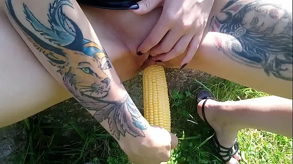 New Lucy Ravenblood fucking pussy with corn in public energy Tube