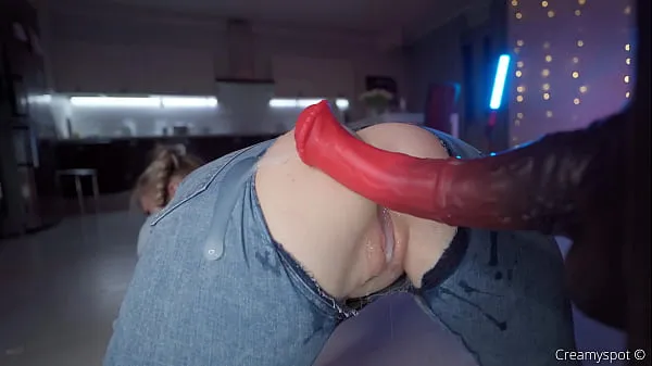 New Big Ass Teen in Ripped Jeans Gets Multiply Loads from Northosaur Dildo energy Tube