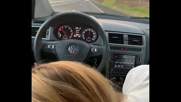 New Hot blonde giving blowjob in the car while traveling energy Tube